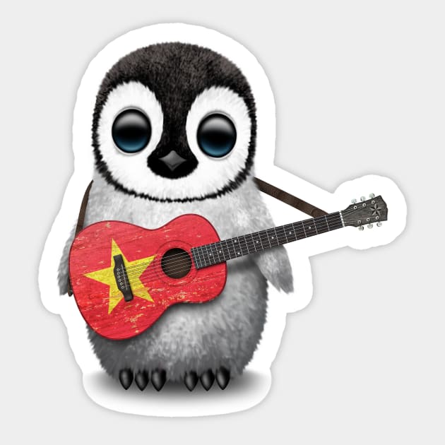 Baby Penguin Playing Vietnamese Flag Guitar Sticker by jeffbartels